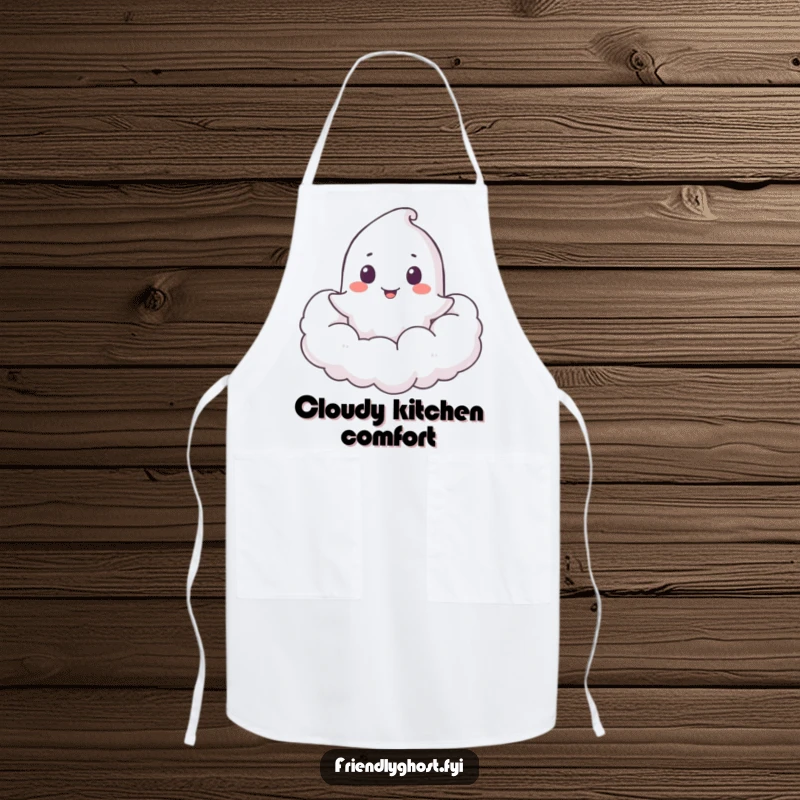 Funny Ghost Cloud Peeker Apron: A happy ghost playfully peeks from a soft, fluffy cloud, adding a whimsical and fun touch to kitchen tasks.