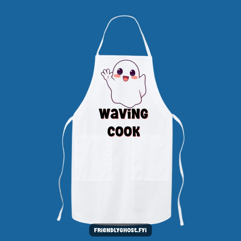 Funny Cute Ghost Waving Apron: Cook with Spectral Friendliness