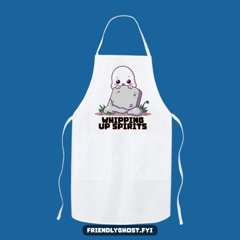 Funny Ghost Peeking Tombstone Apron - Playful Spooky Kitchen Accessory for Chefs