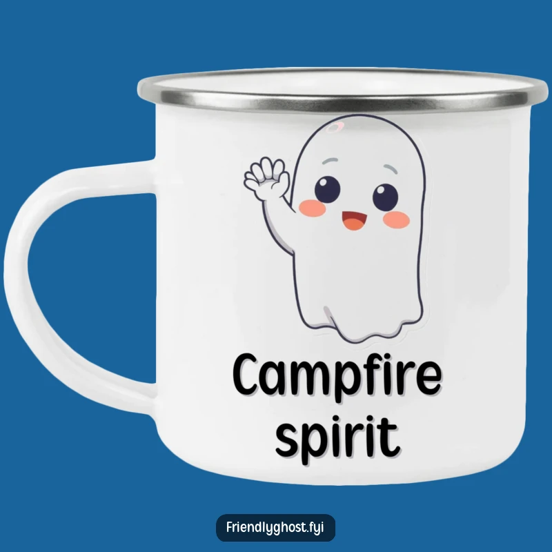 Funny Ghost Wave Camping Mug: Cheerful Phantom Pal - Outdoor Spooky Gift