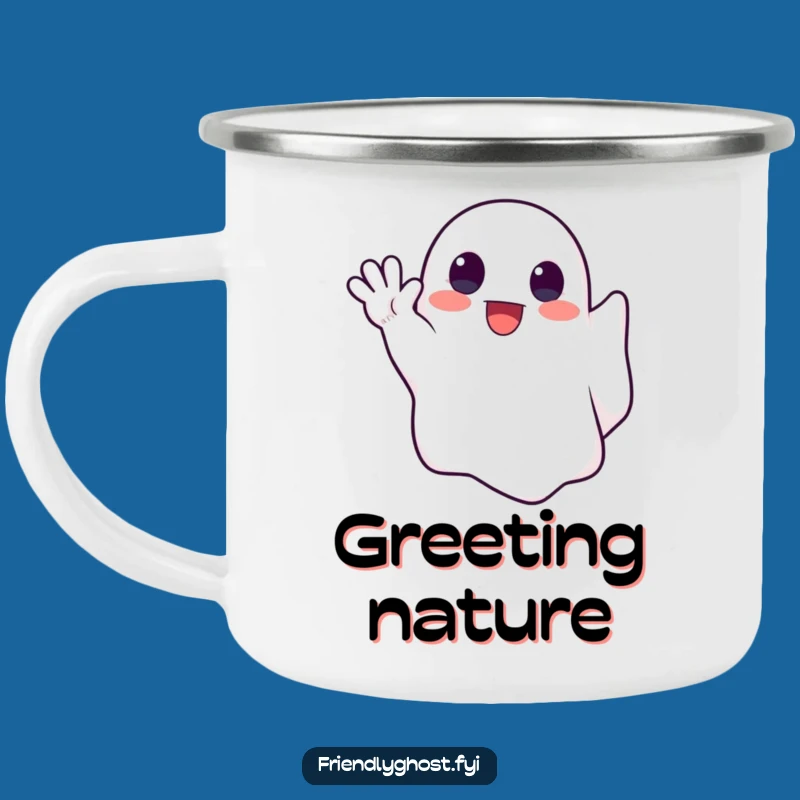 Funny Cute Ghost Waving Camping Mug: Your Friendly Spectral Companion