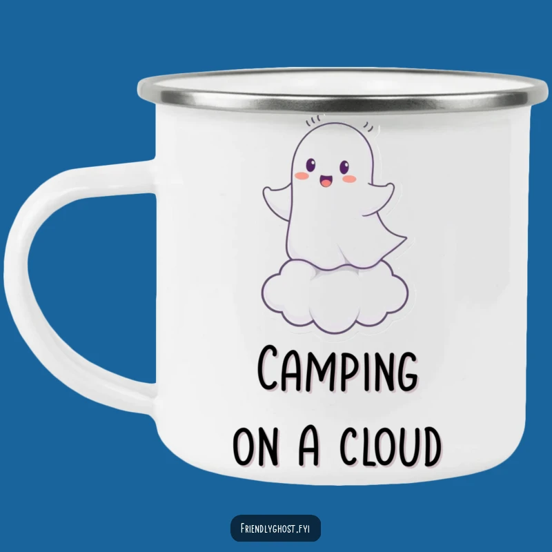 Funny Ghost Cloud Rider Camping Mug: Whimsical Campfire Companion for Spooky Nights