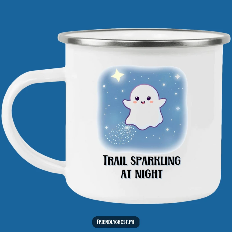 Funny Sparkling Ghost Path Camping Mug: Night Sky Adventures