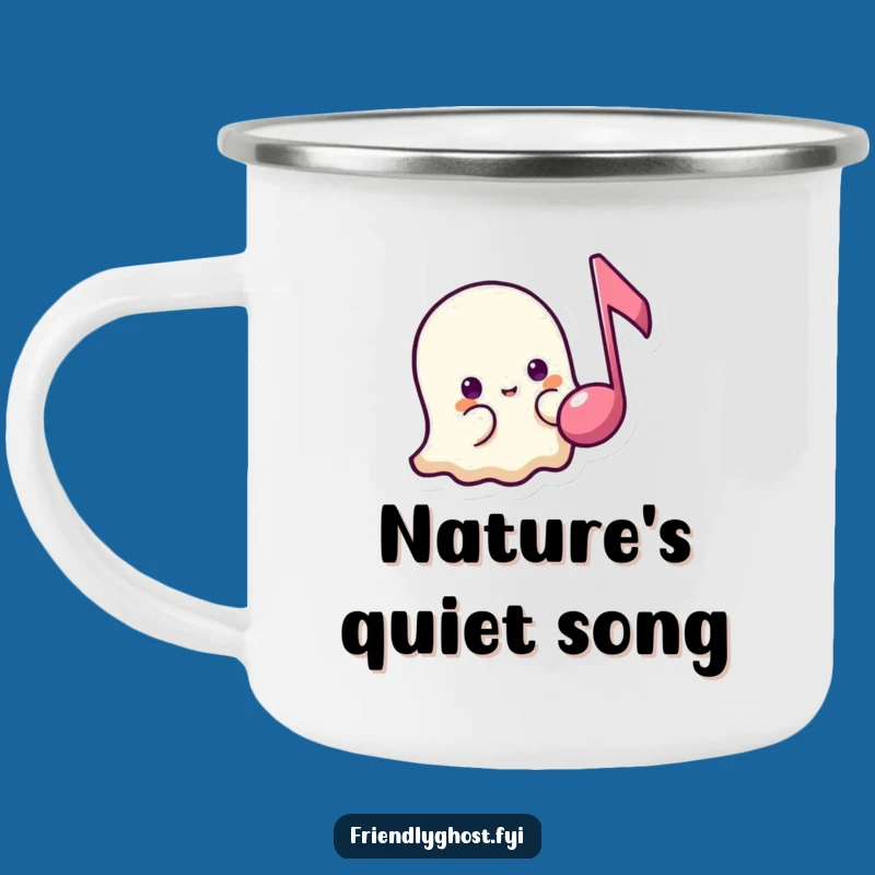 Funny Shy Ghost Music Camping Mug: Peeking Campfire Companion