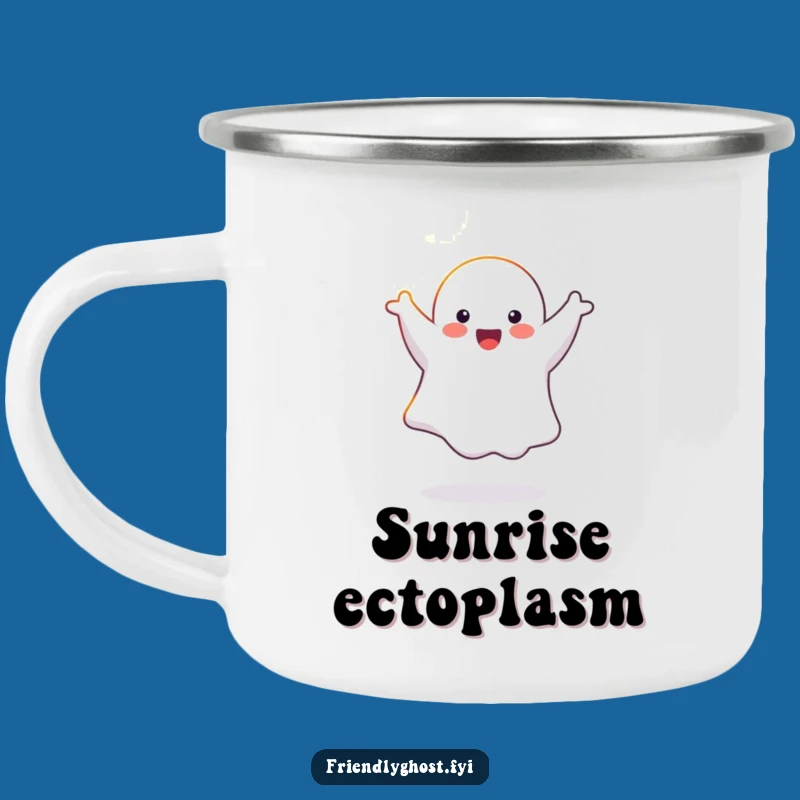 Funny Ghost Cartwheel Camping Mug: Adventure with Ethereal Spirit!