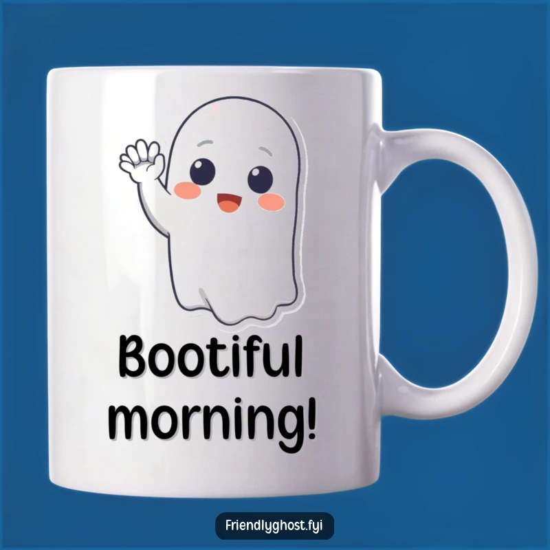 Funny Friendly Ghost Mug: Cheerful Phantom Wave - Perfect Spooky Cute Gift