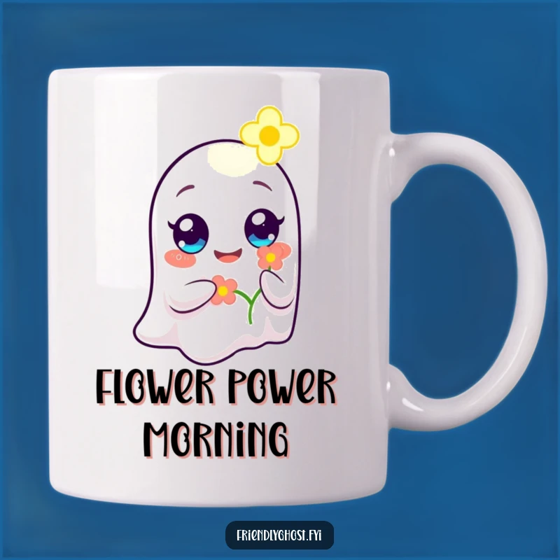 Funny Ghost Flower Bearer Mug: Kind Character, Heartwarming Gift for Gentle Souls