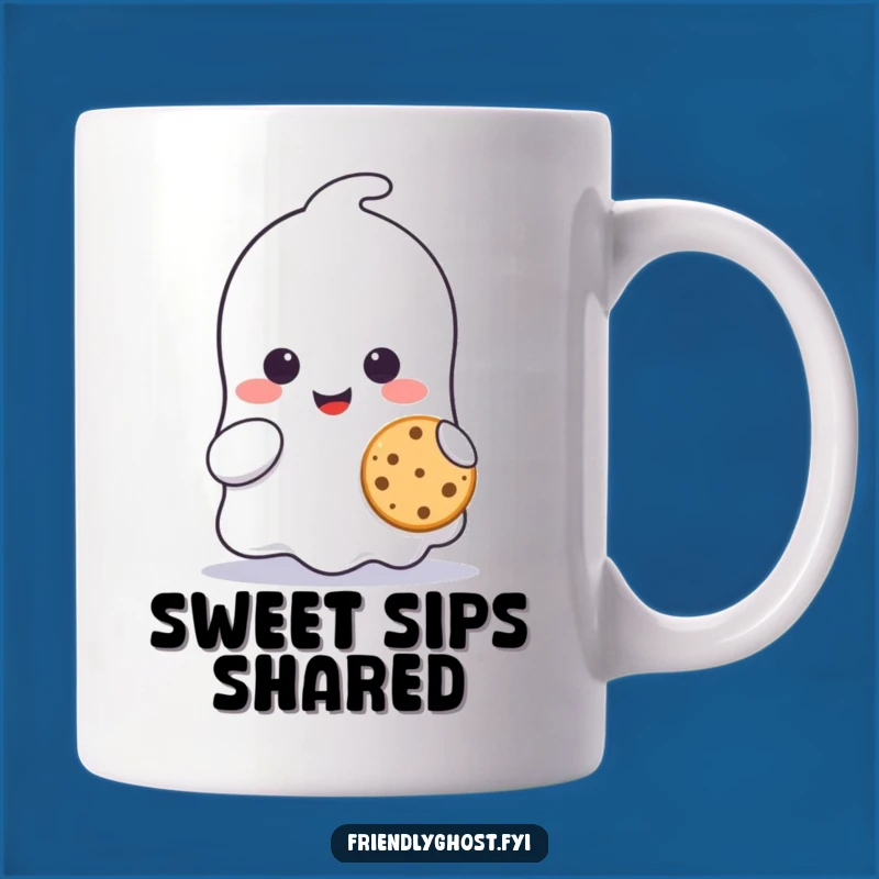 Funny Ghost Cookie Mug: Cute Character Sharing a Tiny Treat with a Smile Gift!