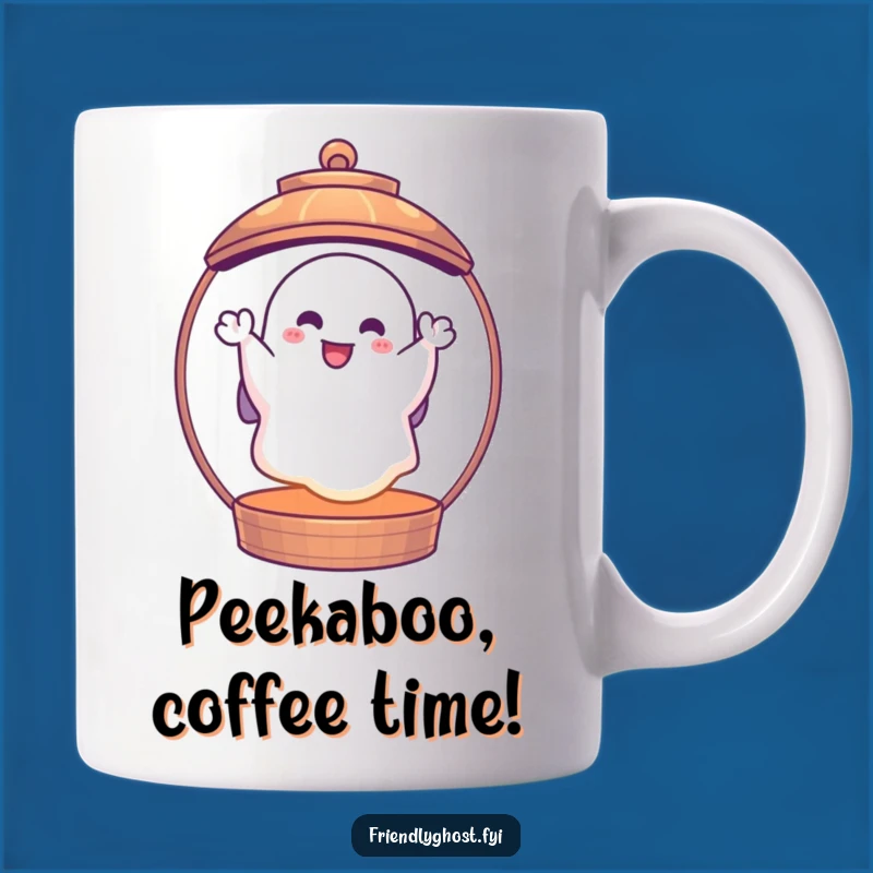 Funny Ghost Lantern Hugs Mug: Cheerful Waving Ghost, Perfect Spooky Gift