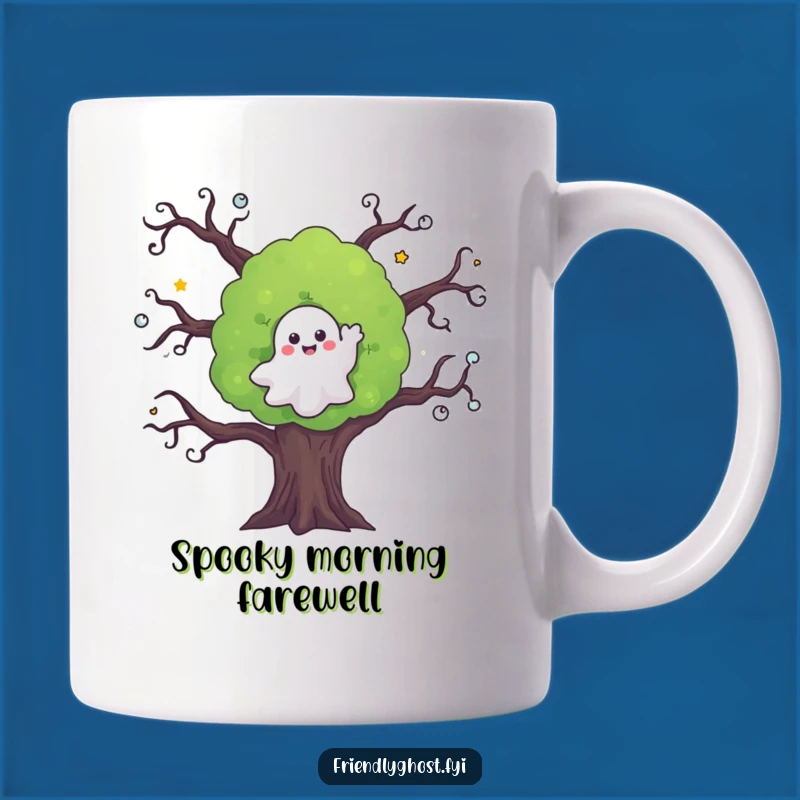 Funny Ghost Waving Tree Mug: Spooky Yet Friendly Ghost Gift Idea