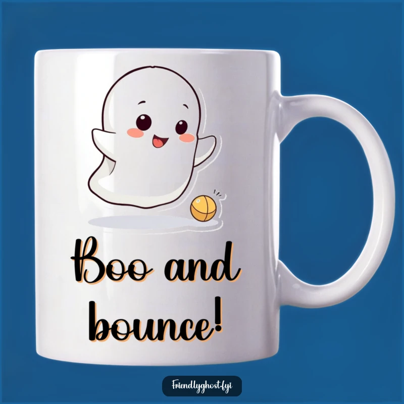 Funny Mischievous Ghost Mug: Playful Ball Bounce - Perfect Cheeky Gift