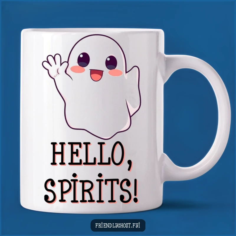 Funny Cute Ghost Waving Mug: Friendly Spectral Greeting for Your Day