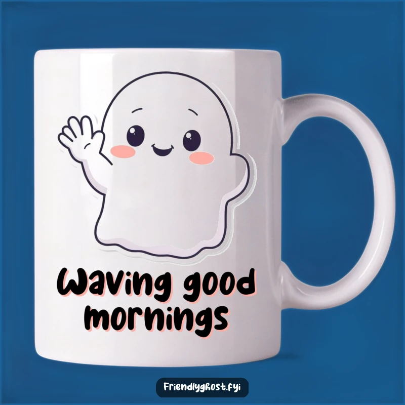 Funny Kawaii Ghost Waving Mug - Cute Translucent Hand Hello Gift