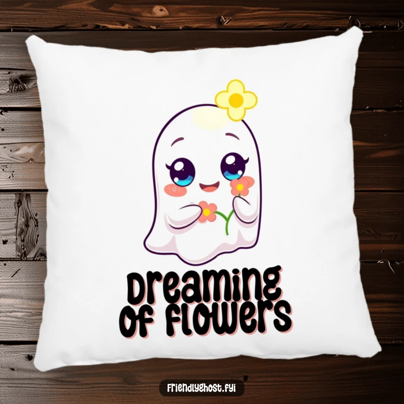 Funny Ghost Flower Bearer Pillow: A cheerful ghost happily offers a glowing flower, creating a soft and heartwarming accent for comfort.