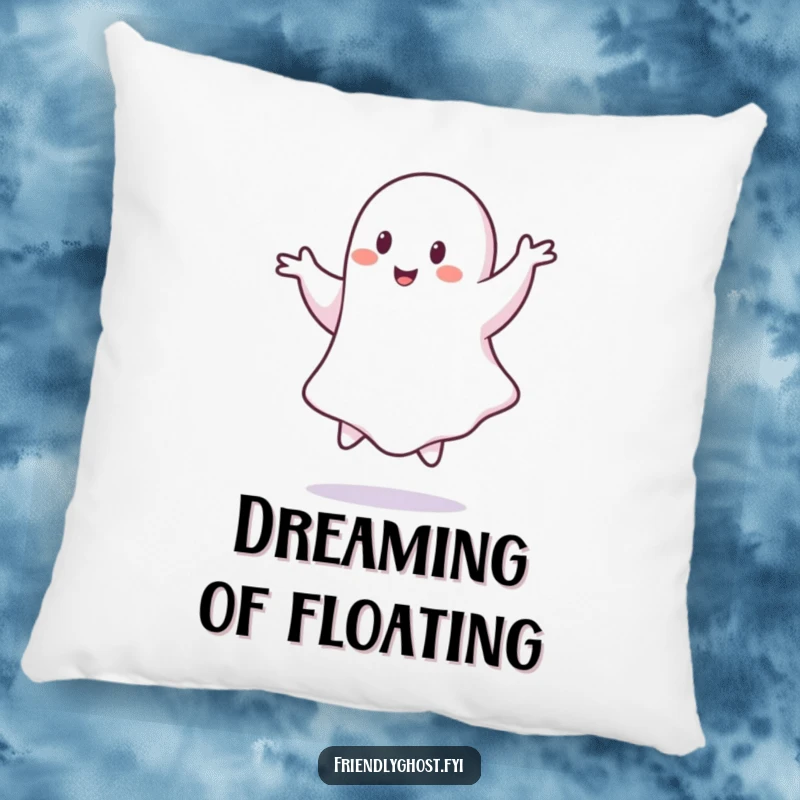 Funny ghost pillow, a playful specter captured in a graceful pirouette, adding whimsical comfort.