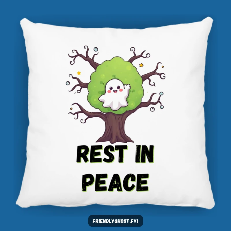 Funny Ghost Waving Tree Pillow: Cozy Accent with Friendly Spookiness
