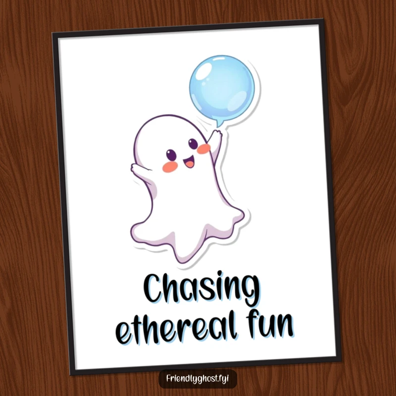 High-resolution funny ghost character gently bopping a floating bubble, showcasing playful mischief in digital art form.