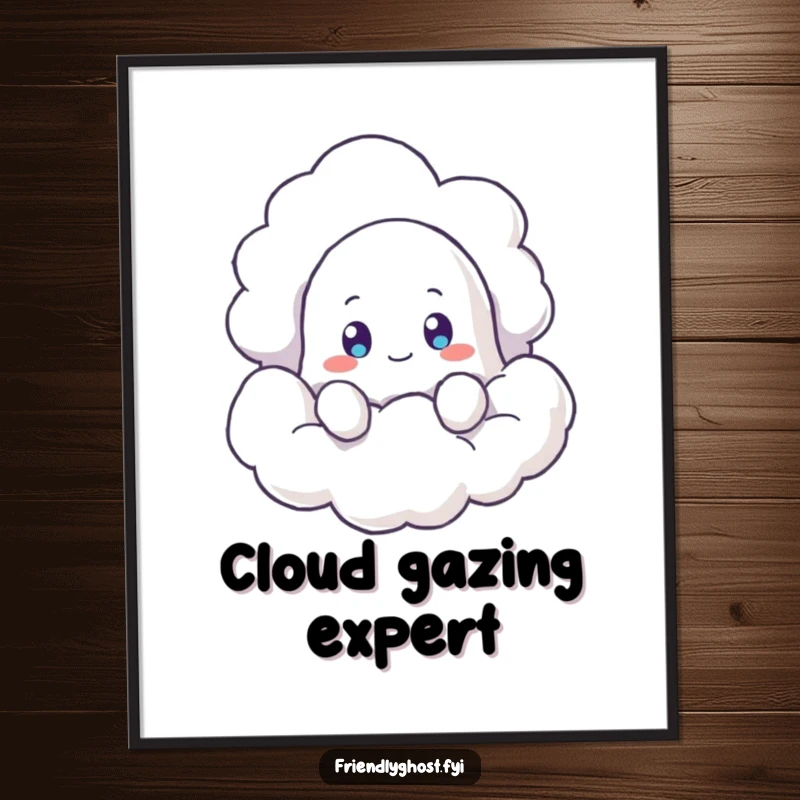 Funny Ghost Cloud Digital Art Print: A curious ghost peeking from a fluffy cloud, rendered in charming detail. An instant funny gift for art lovers.