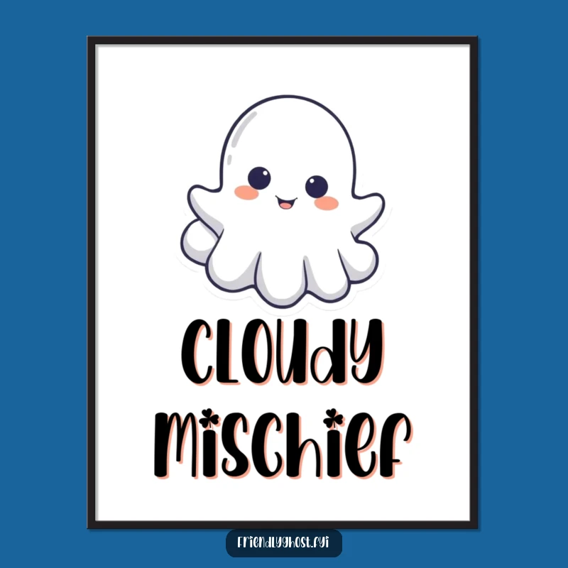 Funny Little Ghost Cloud Peek Digital Art: Instant Spectral Charm for Walls