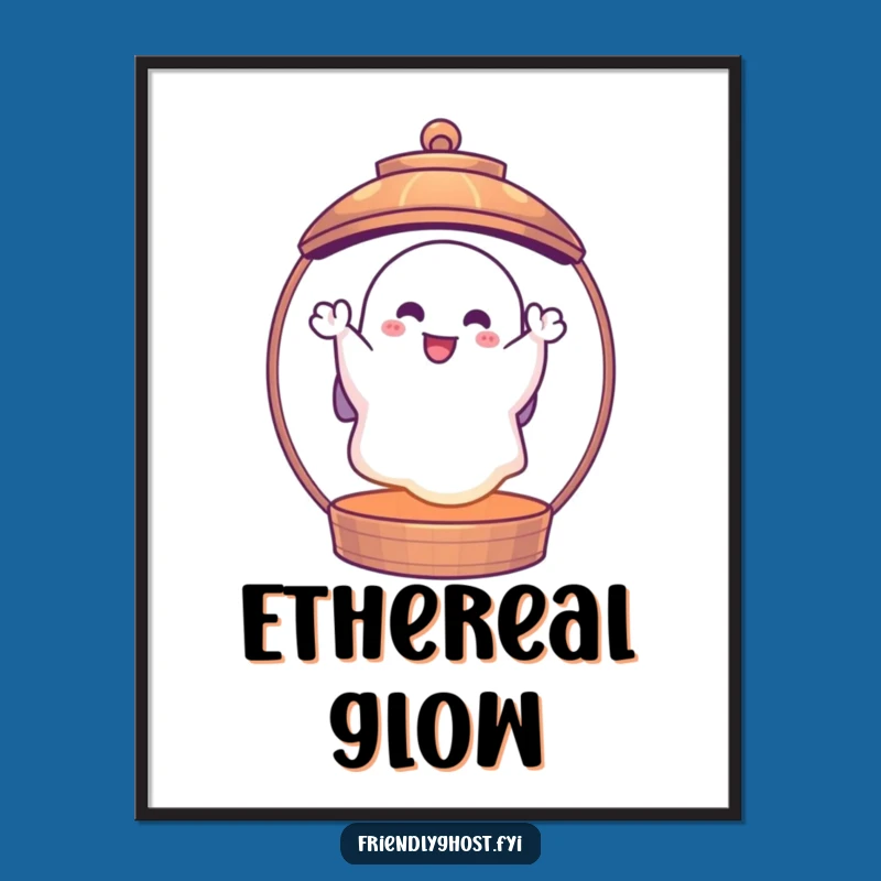 Funny Ghost Lantern Digital Art: Cheerful Waving Download, Spooky Decor