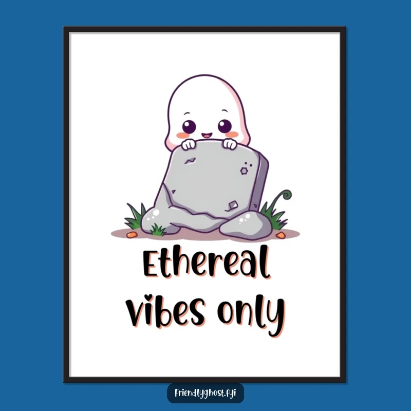 Funny Ghost Peeking Tombstone Digital Art - Whimsical Spooky Decor for Instant Download