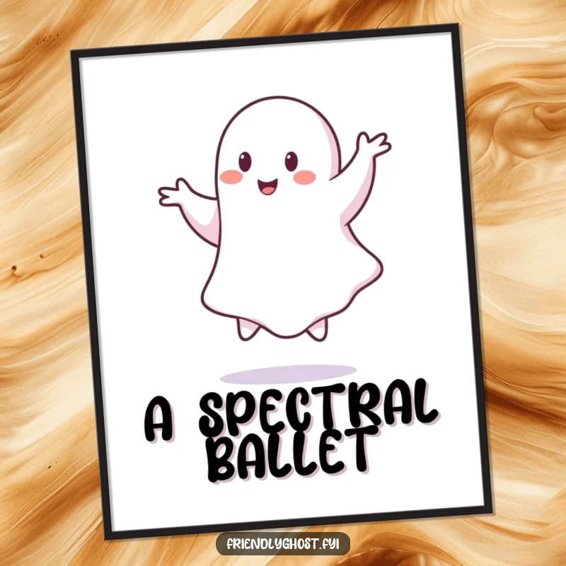 Funny ghost digital art print, a cute specter performing a graceful pirouette, bringing whimsical energy to decor.