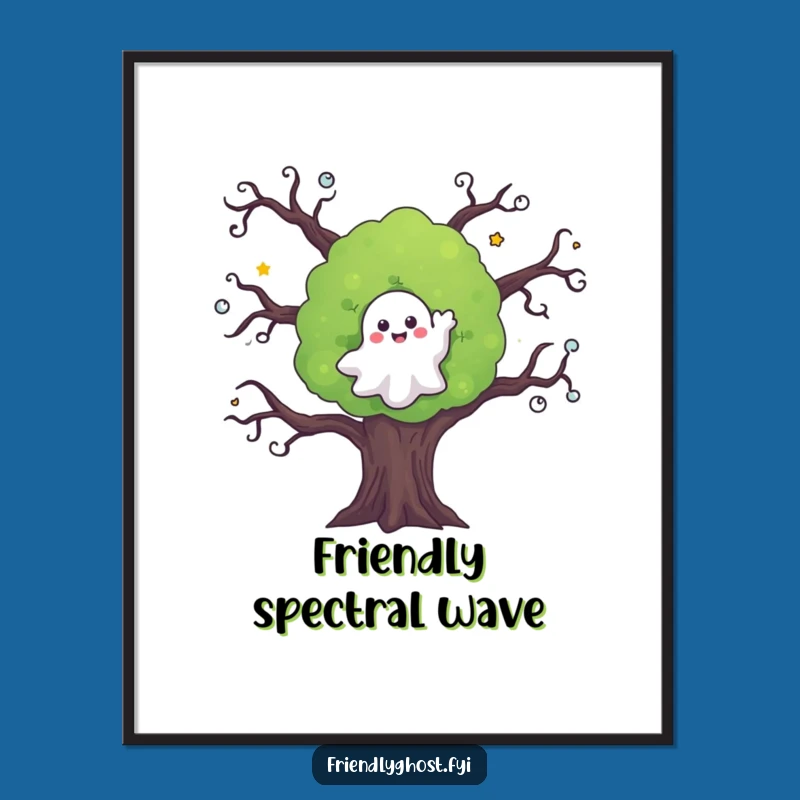 Funny Ghost Waving Tree Digital Art: Instant Friendly Spooky Decor