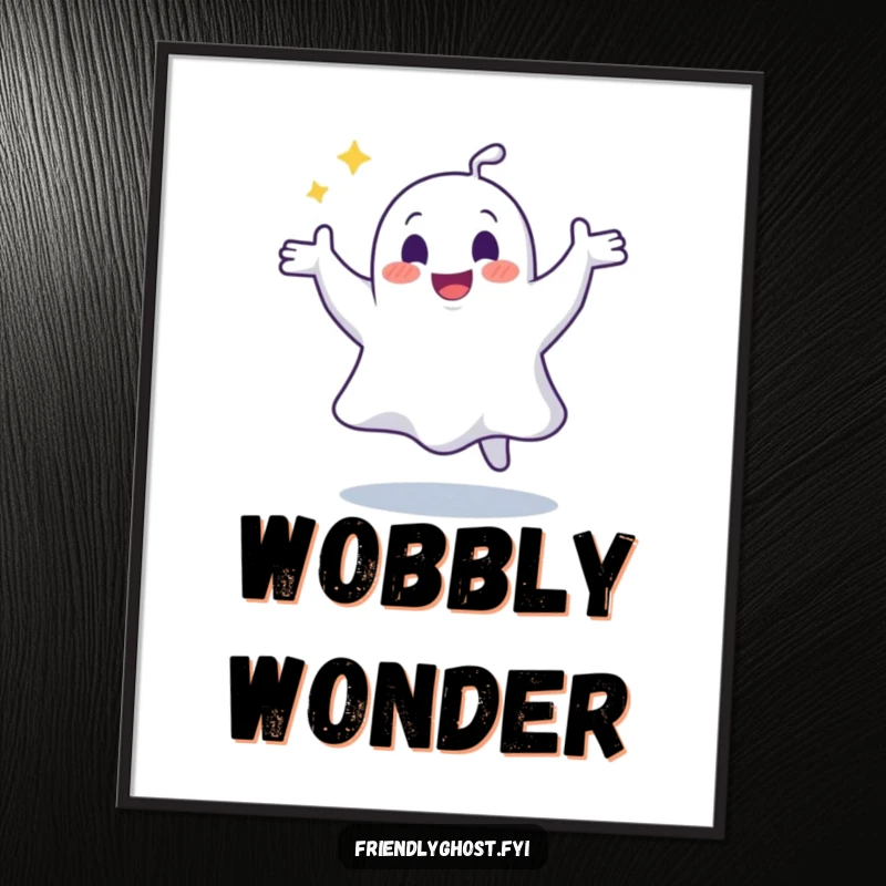 Funny digital art print of a joyful ghost performing a silly, wobbly dance, capturing spectral energy and fun.