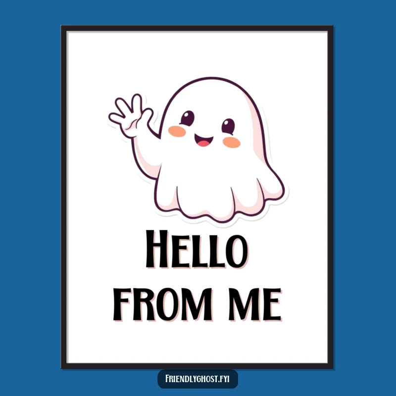 Funny Ghost Waving Art Print: Friendly Digital Decor for Cheerful Spaces