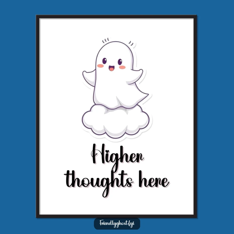Funny Ghost Cloud Rider Art Print: Whimsical Digital Decor for a Playful Space