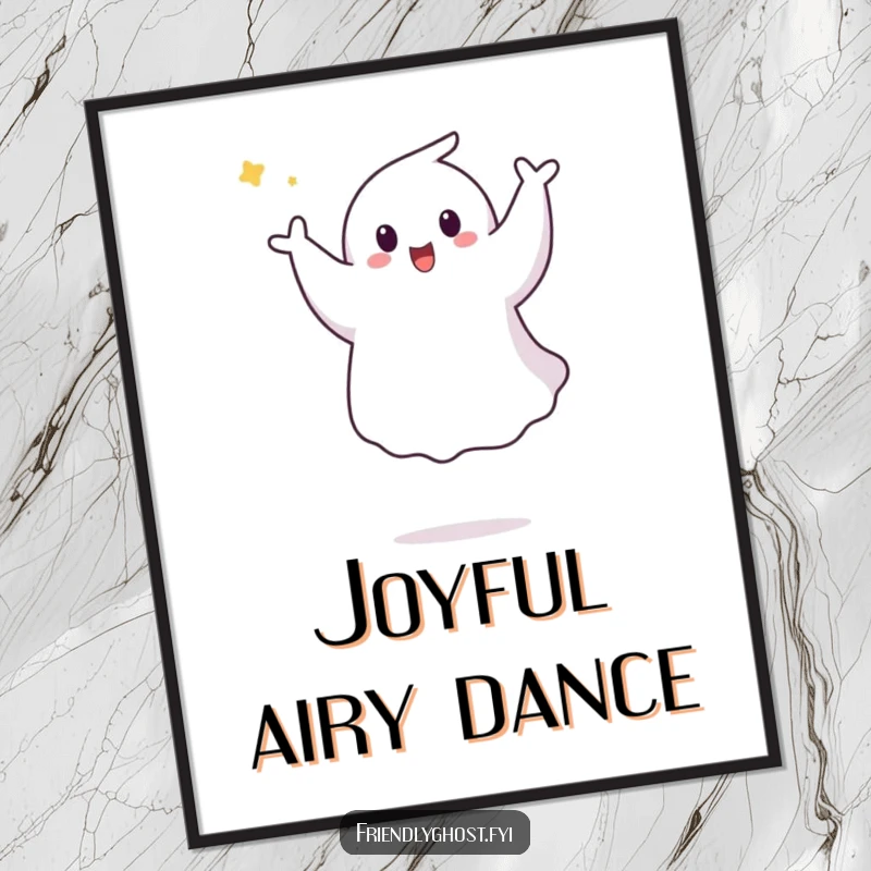 Funny Ghost Pirouette Digital Art Print: A ghost joyfully performs a playful aerial pirouette, capturing dynamic movement and pure delight.