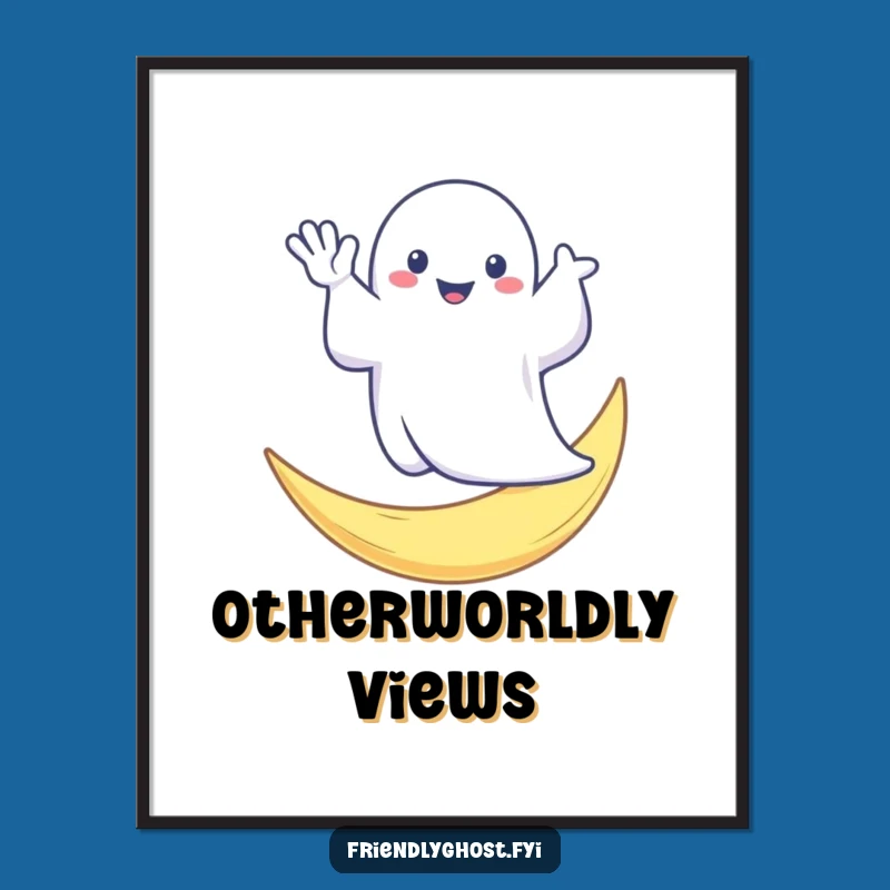 Funny Ghost Moon Wave Digital Art: Whimsical Spooky Greeting Decor, Perfect Gift for Art Lovers