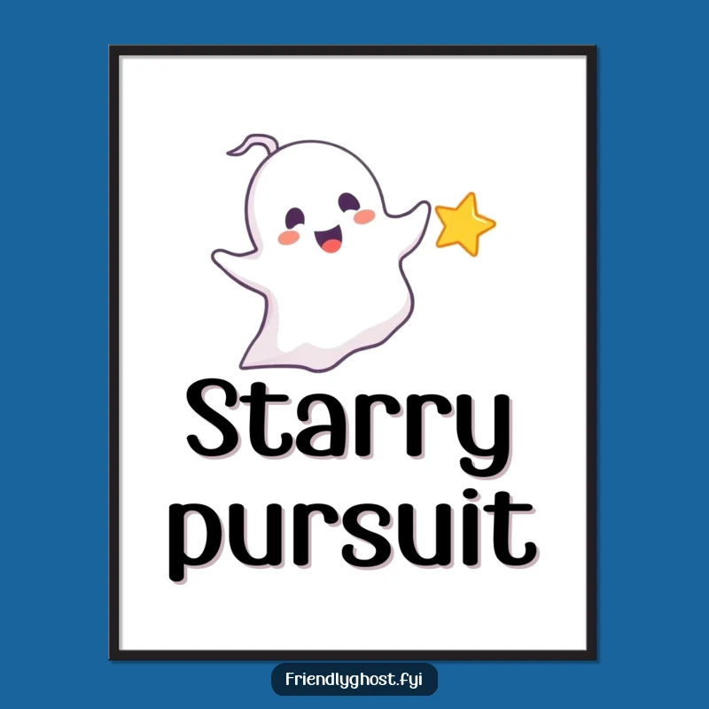 Funny Chasing Ghost Digital Art: Delighted Star Print, Whimsical Decor