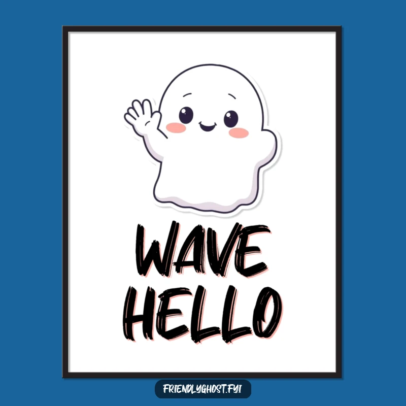 Funny Kawaii Ghost Waving Digital Art - Cute Hello Graphic for Instant Charm