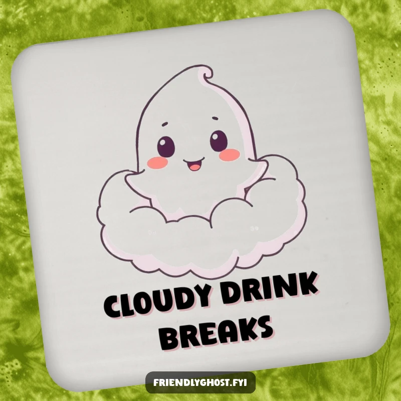 Funny Ghost Cloud Peeker Coaster: A cheerful ghost playfully peeks from a soft cloud, adding a whimsical and protective touch to surfaces.
