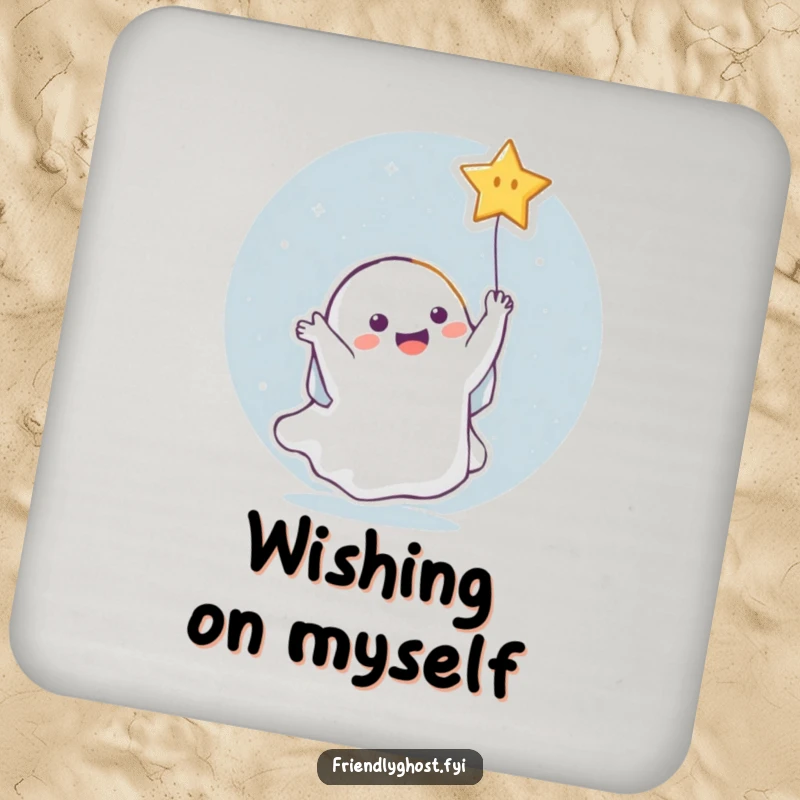Funny Ghost Star Coaster: Ghost joyfully catching a falling star, adding celestial humor and whimsy to drink coasters.