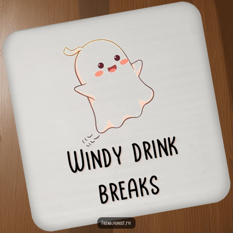 Funny Ghost Wind Rider Coaster: A cheerful ghost gleefully rides a gust of wind, adding a humorous and protective touch to furniture.