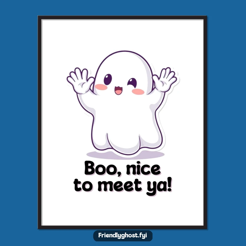 Funny Ghost Waving Poster: Enthusiastic Spectral Art for Humorous Wall Decor