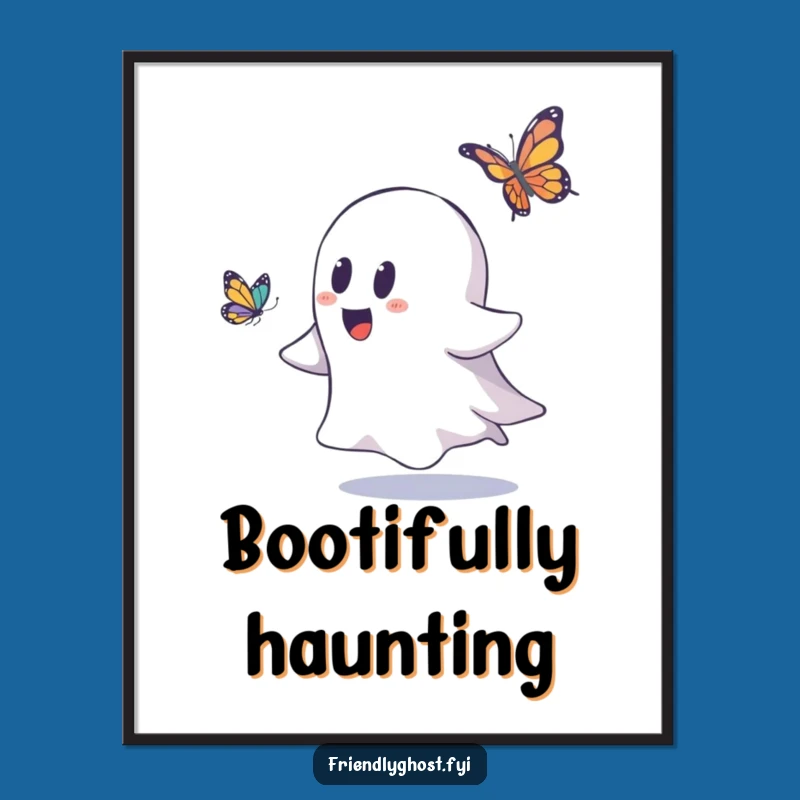 Funny Ghost Chasing Butterfly Poster: Whimsical Wall Art for a Hilarious Home Decor