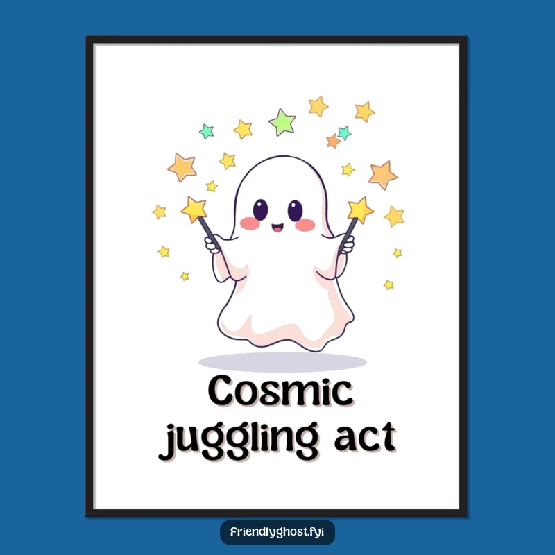 Funny Ghost Juggling Poster: Cute Spooky Art, Hilarious Starry Decor