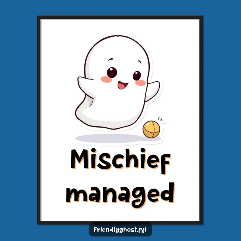 Funny Ghost Bounce Poster: Mischievous Grin Art - Whimsical Wall Decor Funny Gift