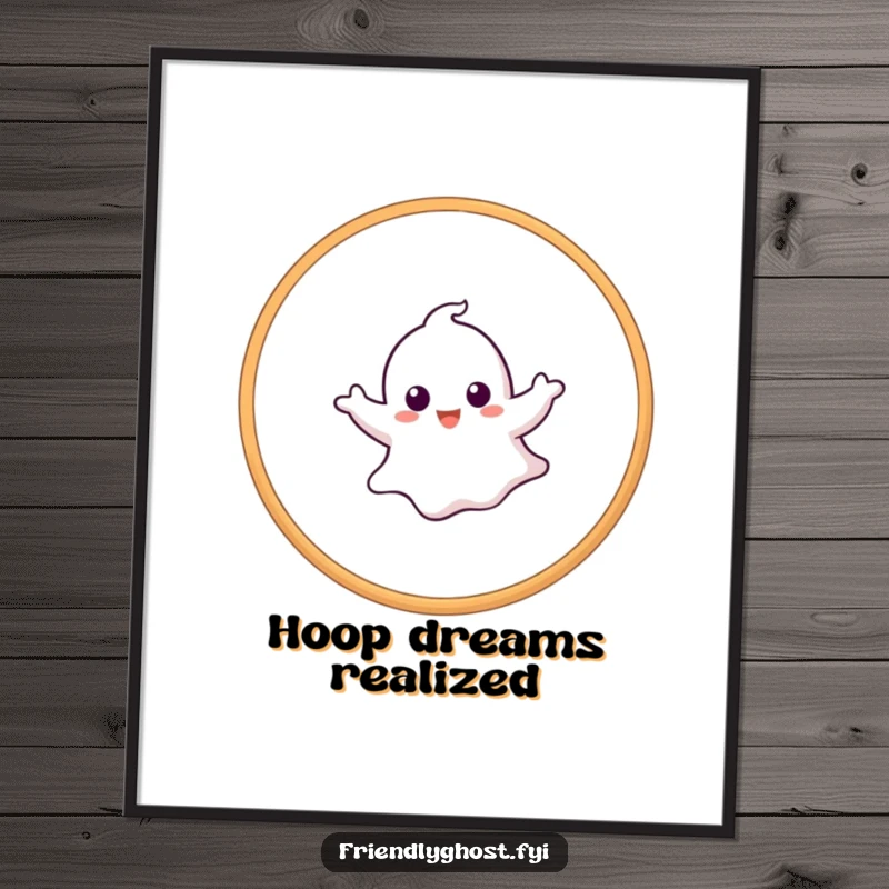 Funny ghost poster showcasing a spectral character gracefully executing a trick through a hoop, a visual of pure fun.