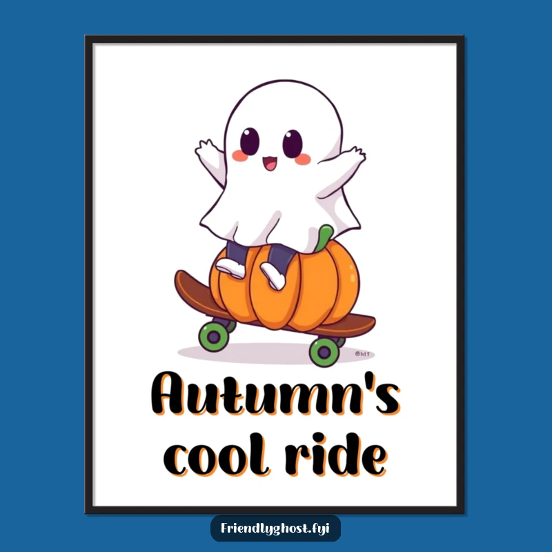 Funny Ghost Pumpkin Skateboard Poster: Spooky Ride Wall Art