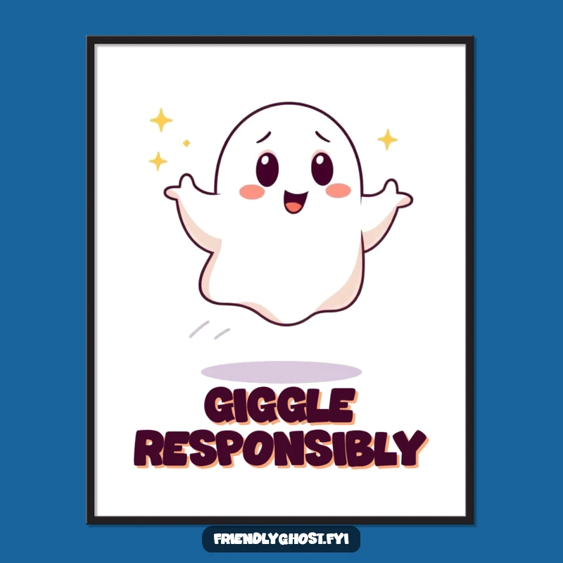 Let this giggling ghost brighten your space! This poster captures a ghost bouncing with a sparkling trail, adding a playful and energetic vibe to any room.