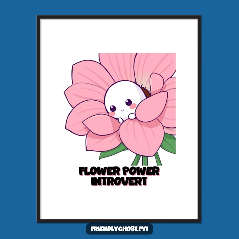 Funny Shy Ghost Flower Poster: Playful Character Art for Gentle Spaces