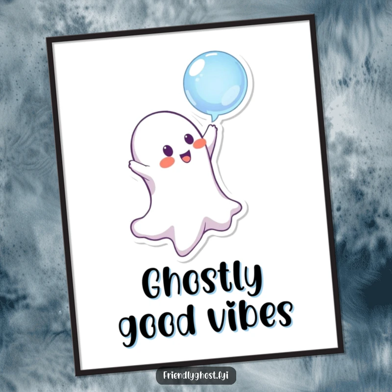 Playful ghost character gleefully bopping a shiny bubble, captured in a funny and mischievous moment on this poster.