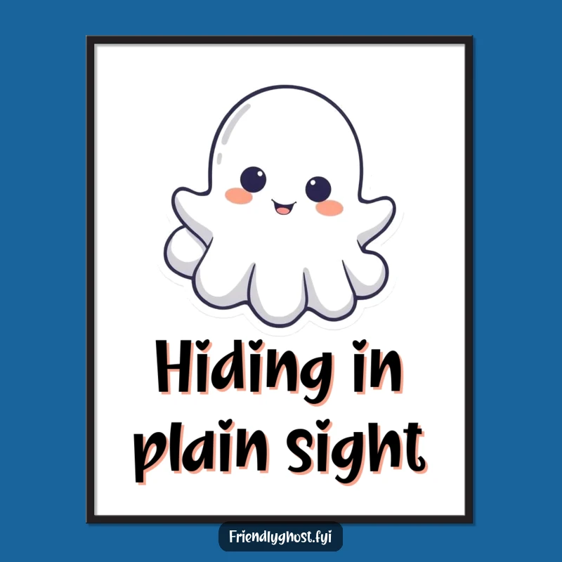 Decorate with a touch of spectral mischief using this funny ghost poster. The little ghost peeking from a cloud is pure playful charm.