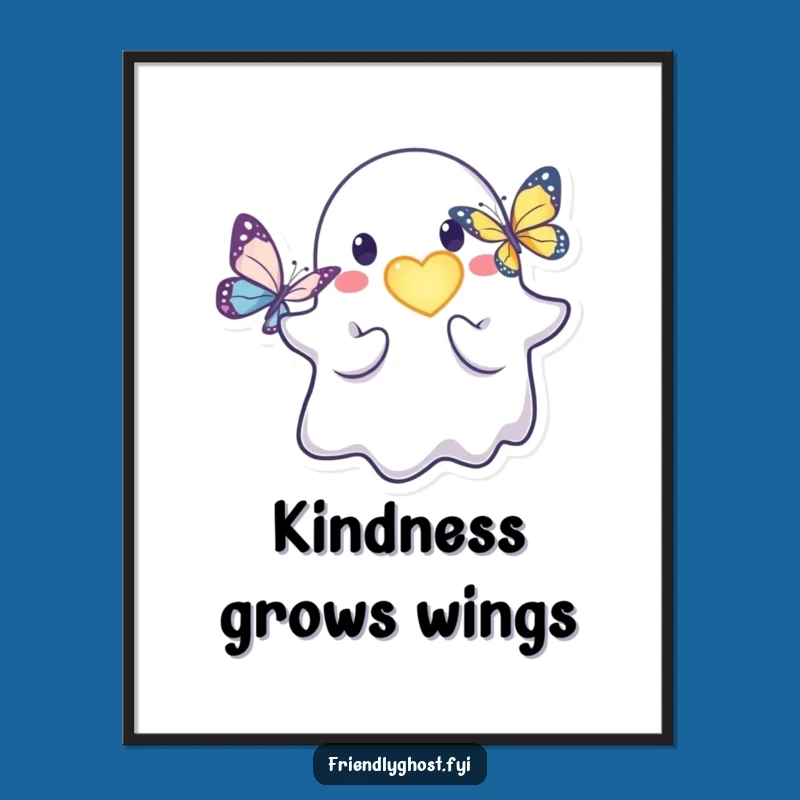 Funny Friendly Ghost Heart Poster: Kind Character Art for Gentle Spaces