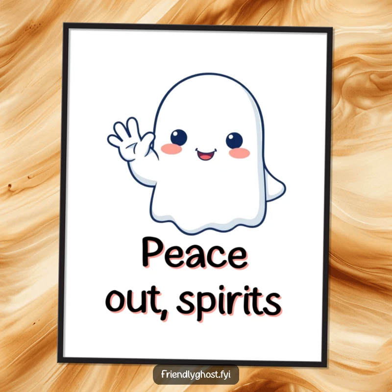 Funny ghost poster featuring a happy ghost giving a gentle, friendly wave goodbye, adding whimsical and humorous wall decor.