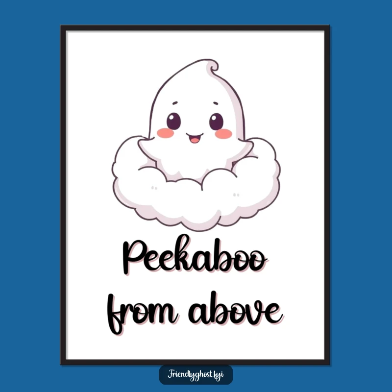 Funny Ghost Cloud Peeker Poster: Dreamy Art, Hilarious Wall Decor for Whimsical Spaces